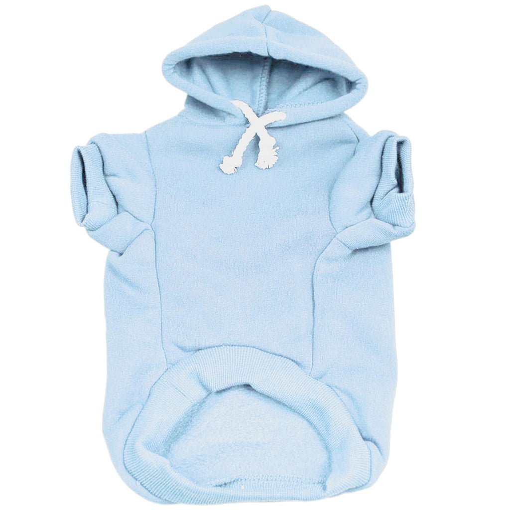 Baby Blue Dog Hoodie | Fleece-Lined Blank Pullover with Leash Hole | XS–6XL