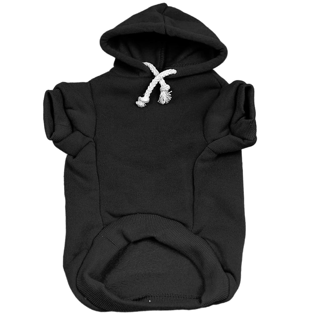 Black Dog Hoodie | Fleece-Lined Blank Pullover with Leash Hole | XS–6XL