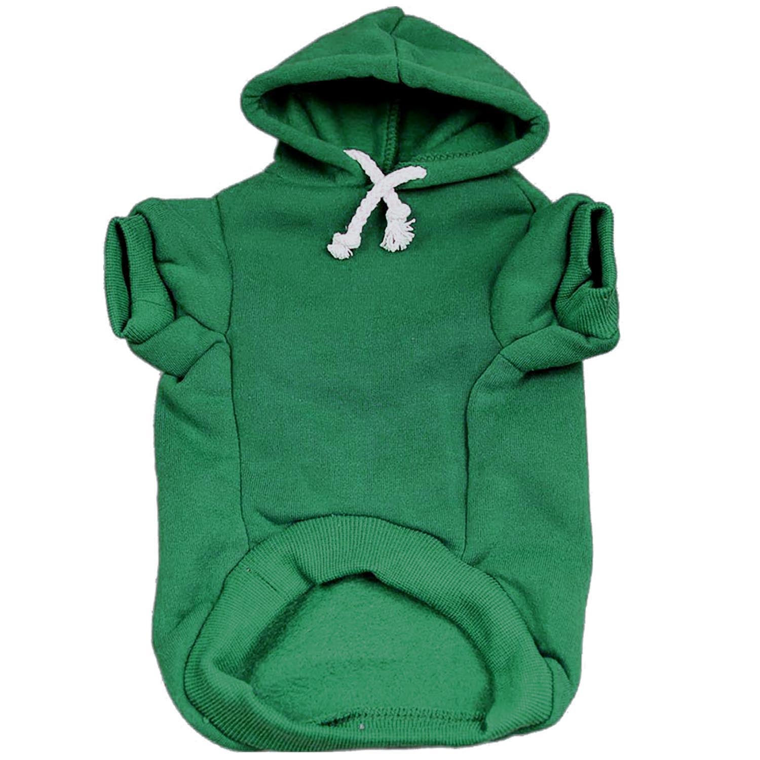 Green Dog Hoodie | Fleece-Lined Blank Pullover with Leash Hole | XS–6XL