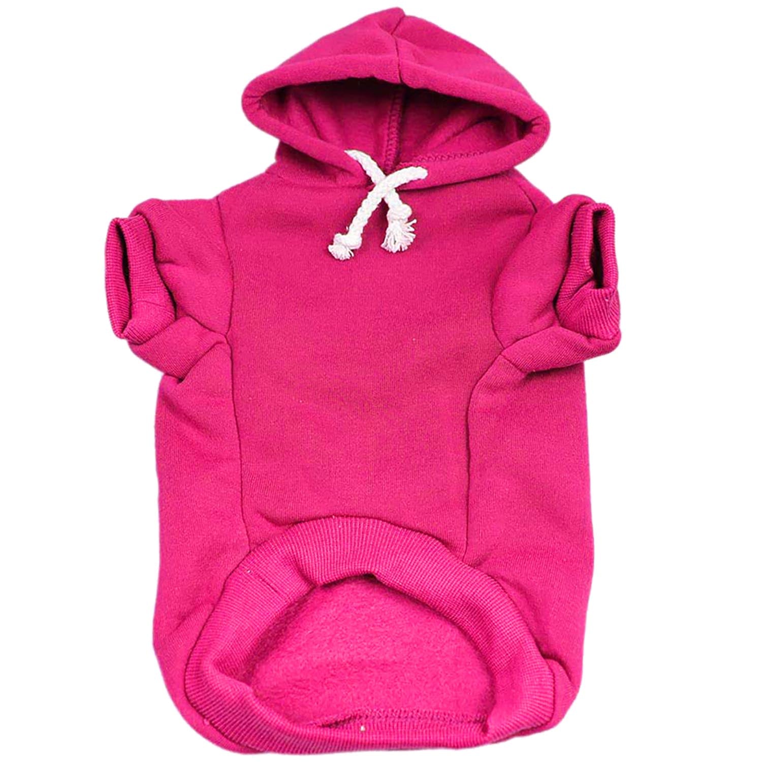 Hot Pink Dog Hoodie | Fleece-Lined Blank Pullover with Leash Hole | XS–6XL