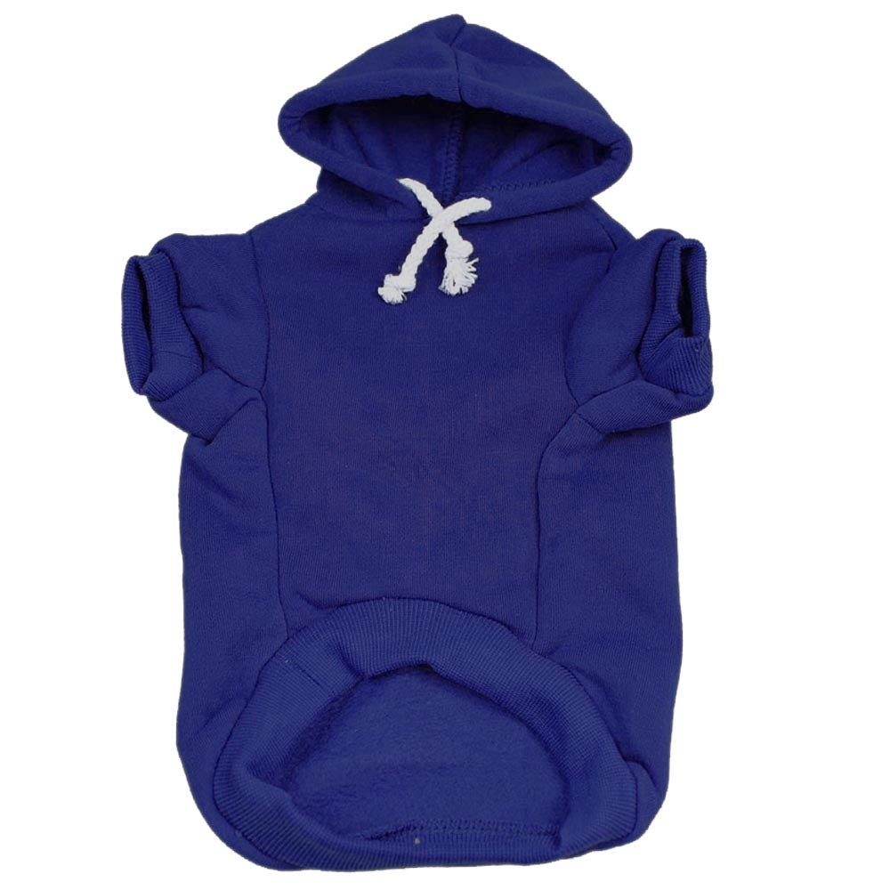 Royal Blue Dog Hoodie | Fleece-Lined Blank Pullover with Leash Hole | XS–6XL